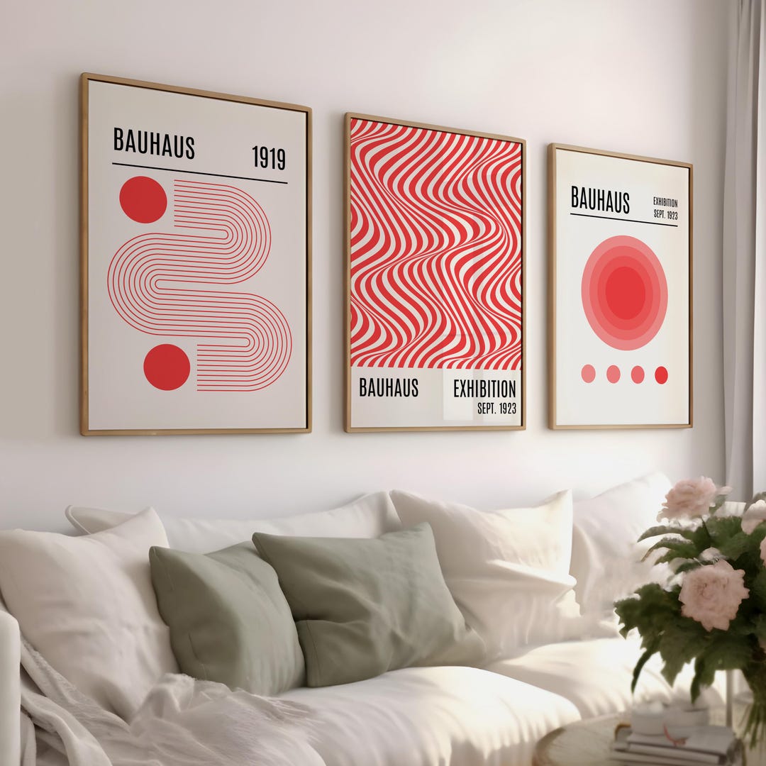 Red Bauhaus Art Print Set: Minimalist Geometric Decor (digital Prints ...