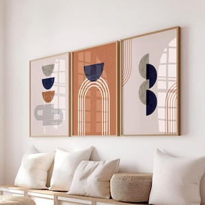 Mid Century Art Prints Set of 3 Printable Modern Shapes Wall Decor Digital Prints Boho Colors Art Prints Abstract Art, Digital Download
