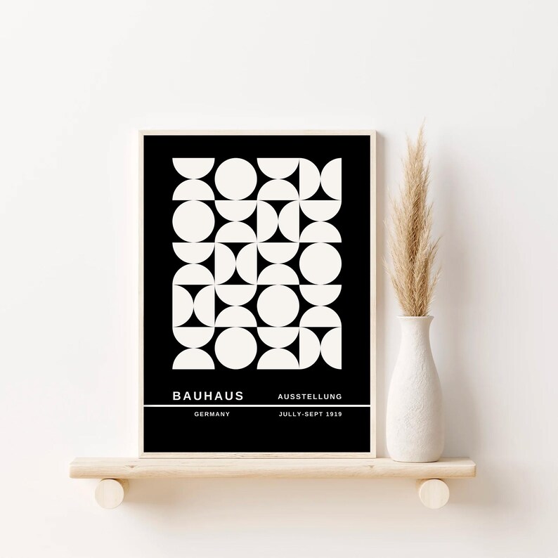 Black White Bauhaus Set of 3 Poster Prints, Minimalist Retro Wall Art ...