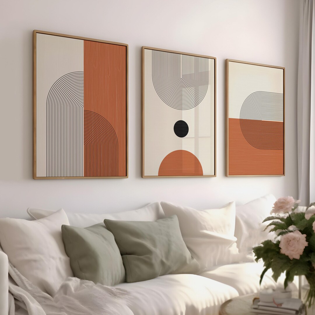Mid Century Geometric Print Set: Burnt Orange Boho Wall Art (digital ...