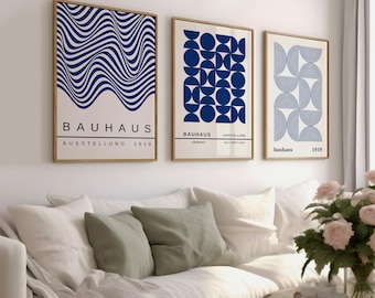 Bauhaus Poster Prints Set: Blue Geometric Abstract Art (Digital Download)
