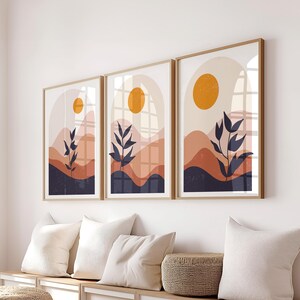 Conjunto de impresiones bohemias de sol y hojas: Arte mural con paisaje desértico (descarga digital)