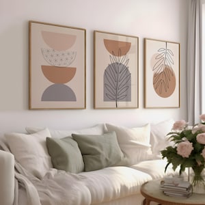 Boho Botanical Prints: Mid-Century Modern Geometric Art (Set of 3) (Digital Download)