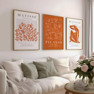 Orange Gallery Wall Art Set Of 3 Prints Matisse Print Picasso Poster Gallery Wall Bundle Henri Matisse Poster Set Wall Art Picasso Wall Art