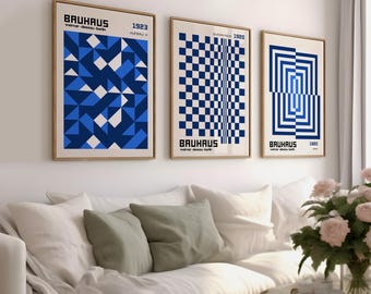 Blue Bauhaus Poster Prints: Minimalist Geometric Wall Art (Digital Prints)