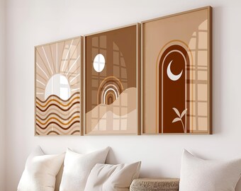Sun and Moon Landscape Art Print Set: Boho Mid-Century Decor (Digital Download)