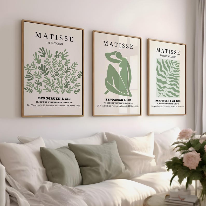 Set of 3 Henri Matisse Prints, Green Wall Art Prints, Vintage Museum ...