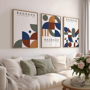 Bauhaus Poster Set of 3, Mid-Century Modern Art Prints, Abstract Geometric Wall Art, Living Room,Bedroom,Home Office Decor, Digital Wall Art