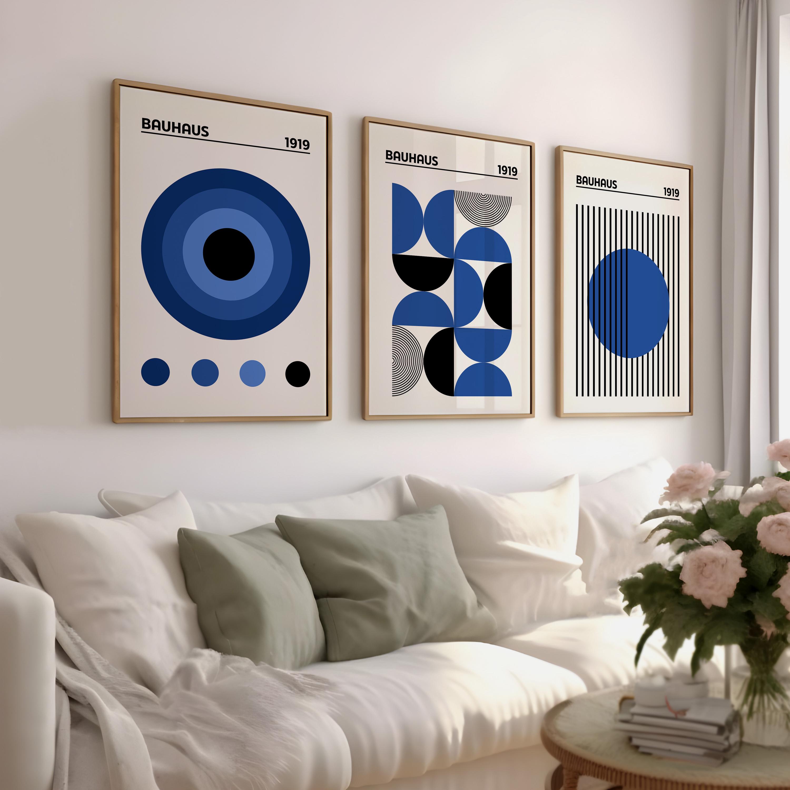 Bauhaus Wall Art Set: Blue Geometric Prints, Mid-century Modern ...