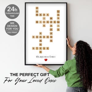 Personalised Family Scrabble Print, Anniversary Gift for Her, Family Name Wall Art,Custom Crossword Christmas Gift for Mum Dad,New Home Gift