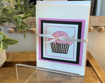 Sweet Cupcake Hand-Stitched Cards (Multiple Colors, Pack of 5)