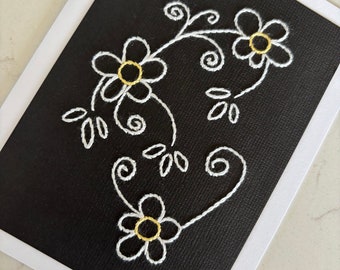 Hand-Stitched Flower Note Card/Pack of Five