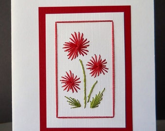 Hand Stitched Thank You Note in Red / five pack