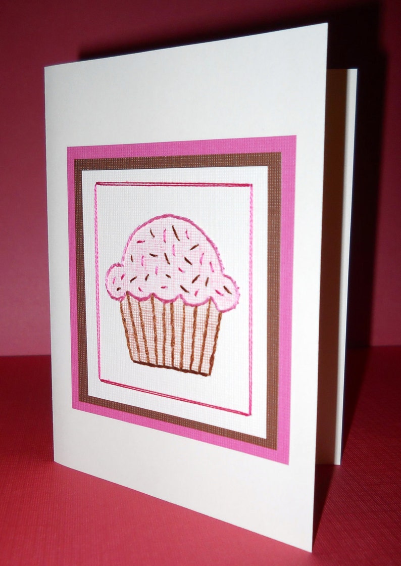 Sweet Cupcake Hand-Stitched Card Multiple Colors, Single image 3