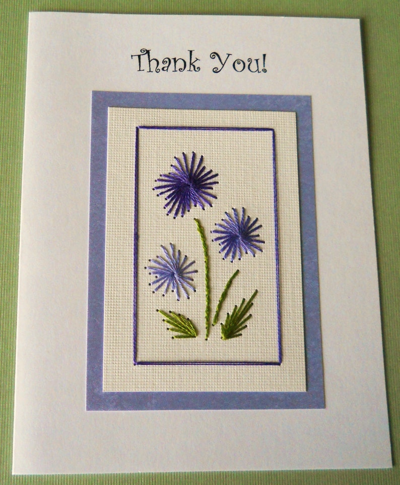 Hand Stitched Thank You Card in Lavender / five pack image 1