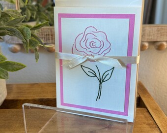 Rose Hand-Stitched Cards (Multiple Colors, Single)