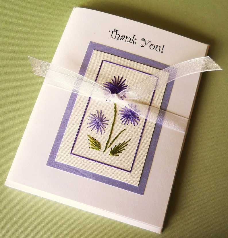 Hand Stitched Thank You Card in Lavender / five pack image 2