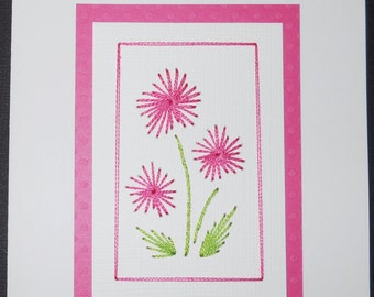 Hand Stitched Thank You Cards in Pink / five pack