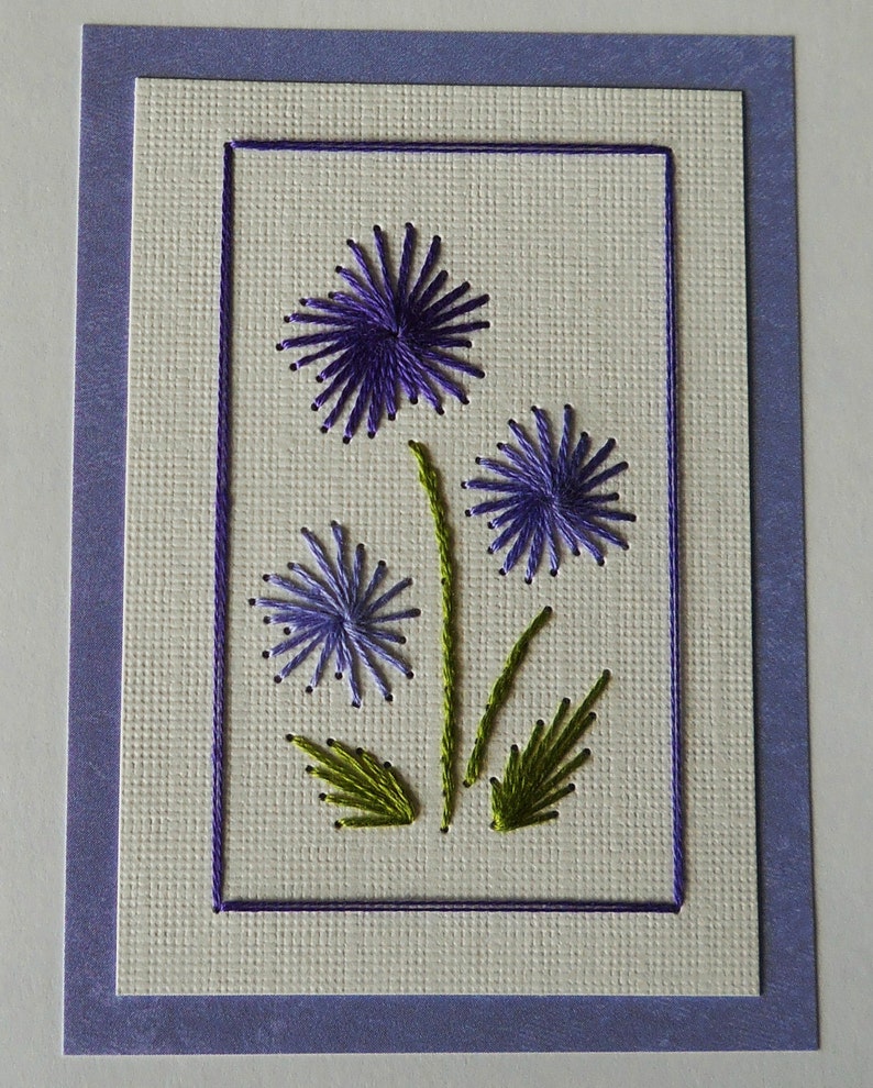 Hand Stitched Thank You Card in Lavender / five pack image 3