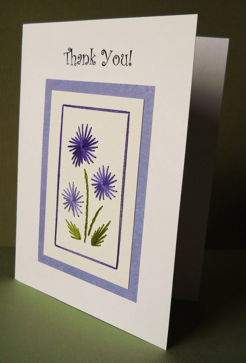 Hand Stitched Thank You Card in Lavender / five pack image 5