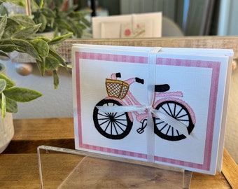 Pink Bicycle Hand-Stitched Cards (Pack of 5)