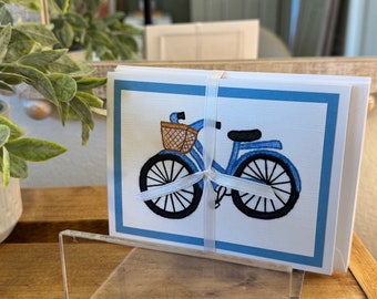 Blue Bicycle Hand-Stitched Cards (Pack of 5)