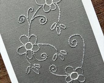 Hand-Stitched Flower Note Card/Pack of Five