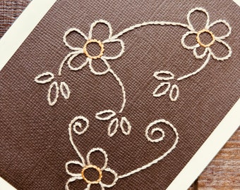 Hand-Stitched Flower Note Card/Pack of Five