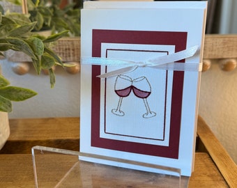 Wine Glass Hand Stitched Card (Single)