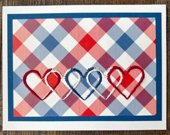 Patriotic Hearts Hand-stitched Notecards/Pack of Five