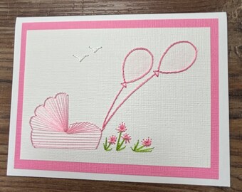 Baby Girl Hand-Stitched Note Cards/pack of five