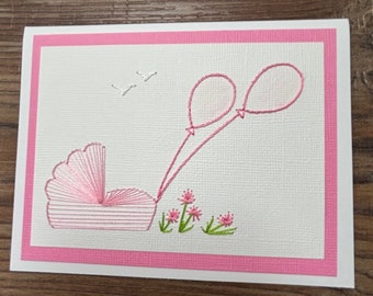 Baby Girl Hand-Stitched Note Card/single