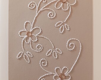 Hand-Stitched Flower Note Card/Pack of Five