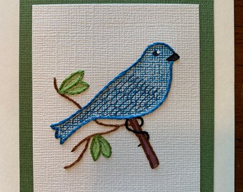 Hand-Stitched Bluebird Note Card/pack of five