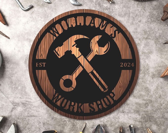 Custom Wooden Shop Sign Wood Workshop Sign Gifts for Men Gifts For Him Husband Gift Custom Garage Wood Sign Man Birthday Fathers Day Gift