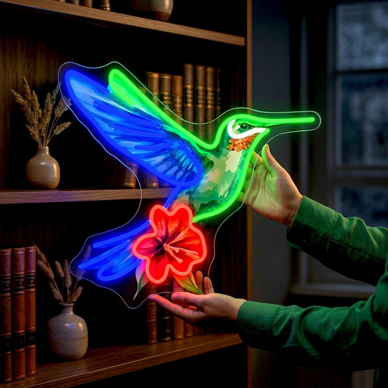 Custom Hummingbird Neon Sign, Bird & Flower LED Light, Tropical ...