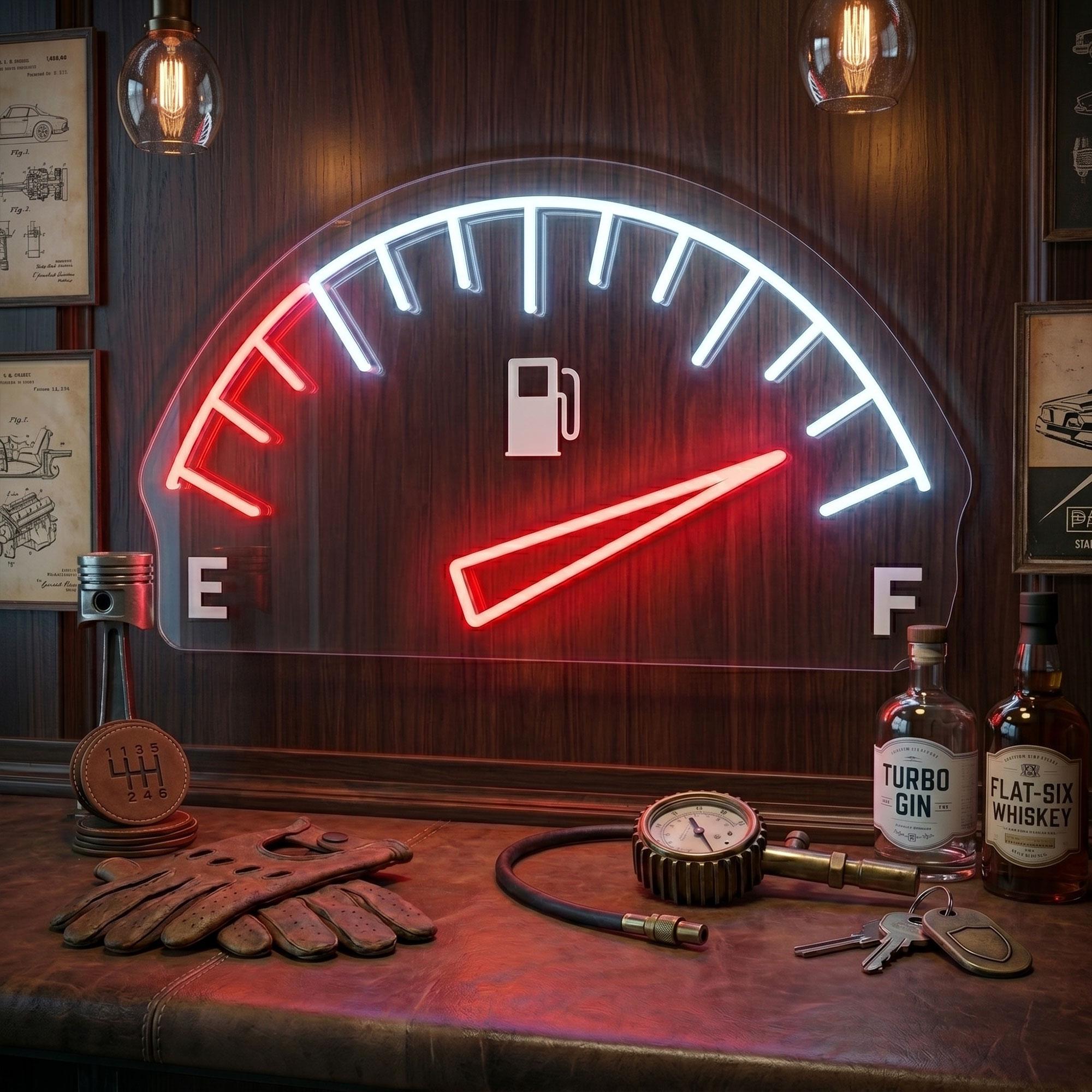 Fuel Gauge Neon Sign, Full Tank LED Wall Art, Sim Racing Man Cave Decor ...