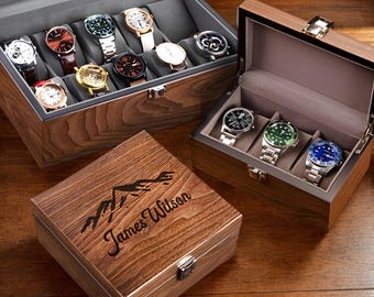 Personalized Watch Jewelry Box with Drawer,Gift for Dad,Engraved Wooden Watch Case,Watch Box for Men,Anniversary Gift for Him, Mens Gift