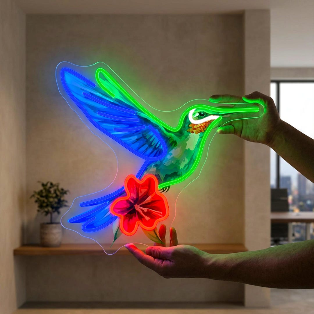 Custom Hummingbird Neon Sign, Bird & Flower LED Light, Tropical ...