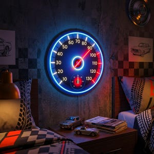 Speedometer Neon Sign, Racing Dashboard LED Wall Art, Sim Racing Game Room Decor, Car Enthusiast Gift for Him, Man Cave Light