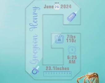 Personalisiertes neues Baby Ankündigung Acryl-Zeichen, Neugeborene personalisierte Geburt Details Druck, Baby Geburt Stat Acryl Plaque, Willkommen Baby Zeichen