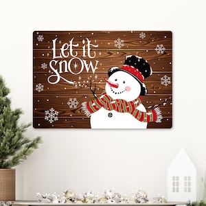 Decorazione natalizia pupazzo di neve, pupazzo di neve in legno, pupazzo di neve fiocco di neve, cartello di legno di Natale, cartello porta Let It Snow, regalo di buon Natale, arte del pupazzo di neve