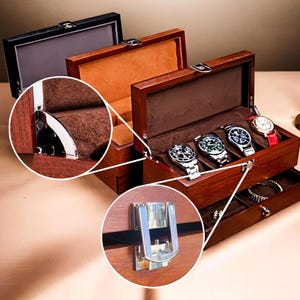 Personalized Watch Jewelry Box with Drawer, Gift for Dad, Engraved Wooden Watch Case, Watch Box for Men, Mens Gift, Anniversary Gift for Him image 3