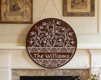 Targa in legno per porta, targa con nome di famiglia, regalo di fidanzamento, regalo di inaugurazione della casa, targa personalizzata, targa con cognome, benvenuto alla porta d'ingresso, regalo di nozze