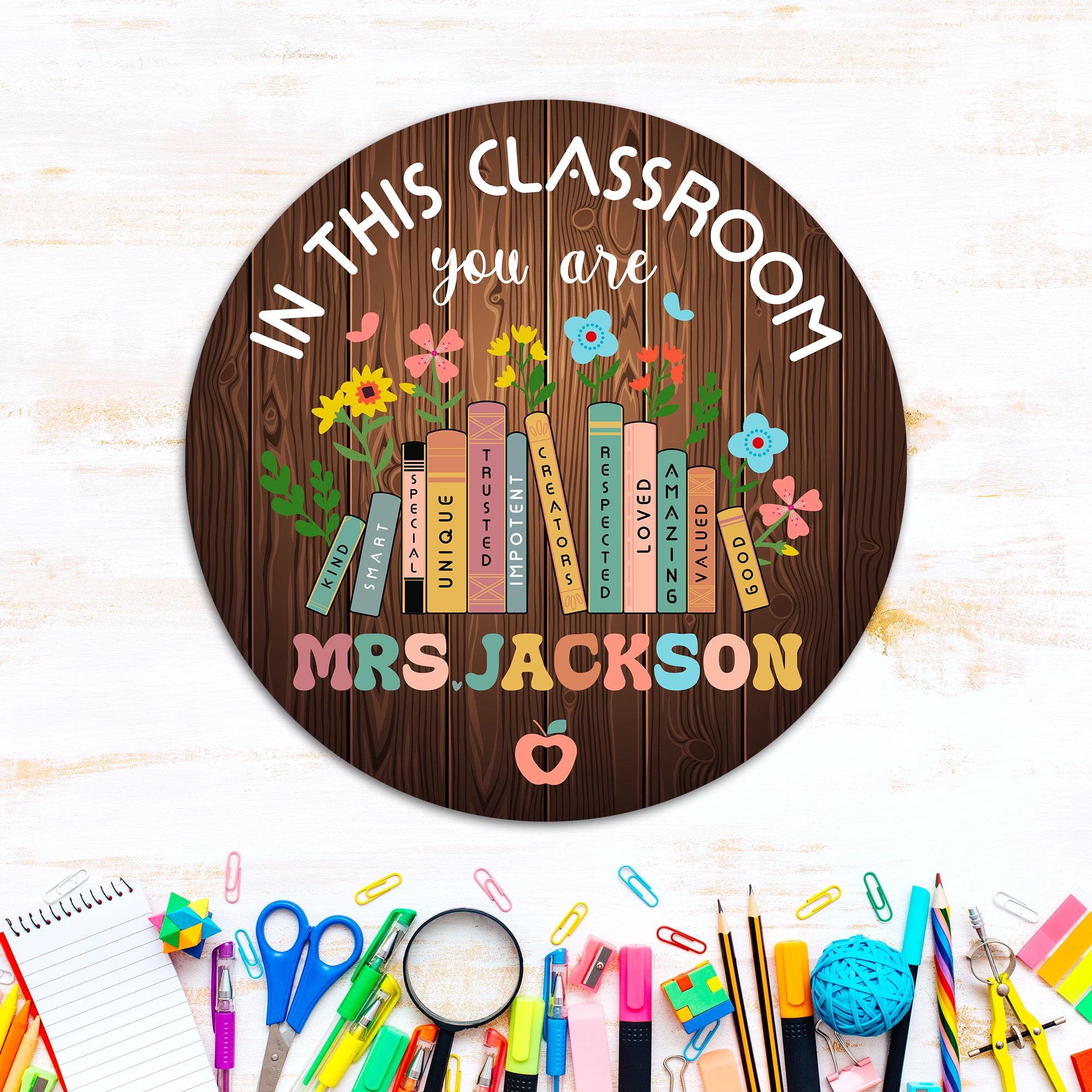 Personalized Teacher Classroom Door Hanger, Custom Name Wood Sign