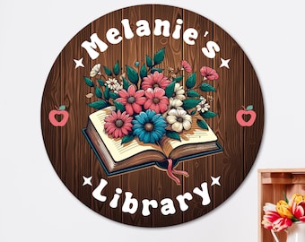 "Personalisierte ""Library"" Holzschild, Buch Nook Dekor."