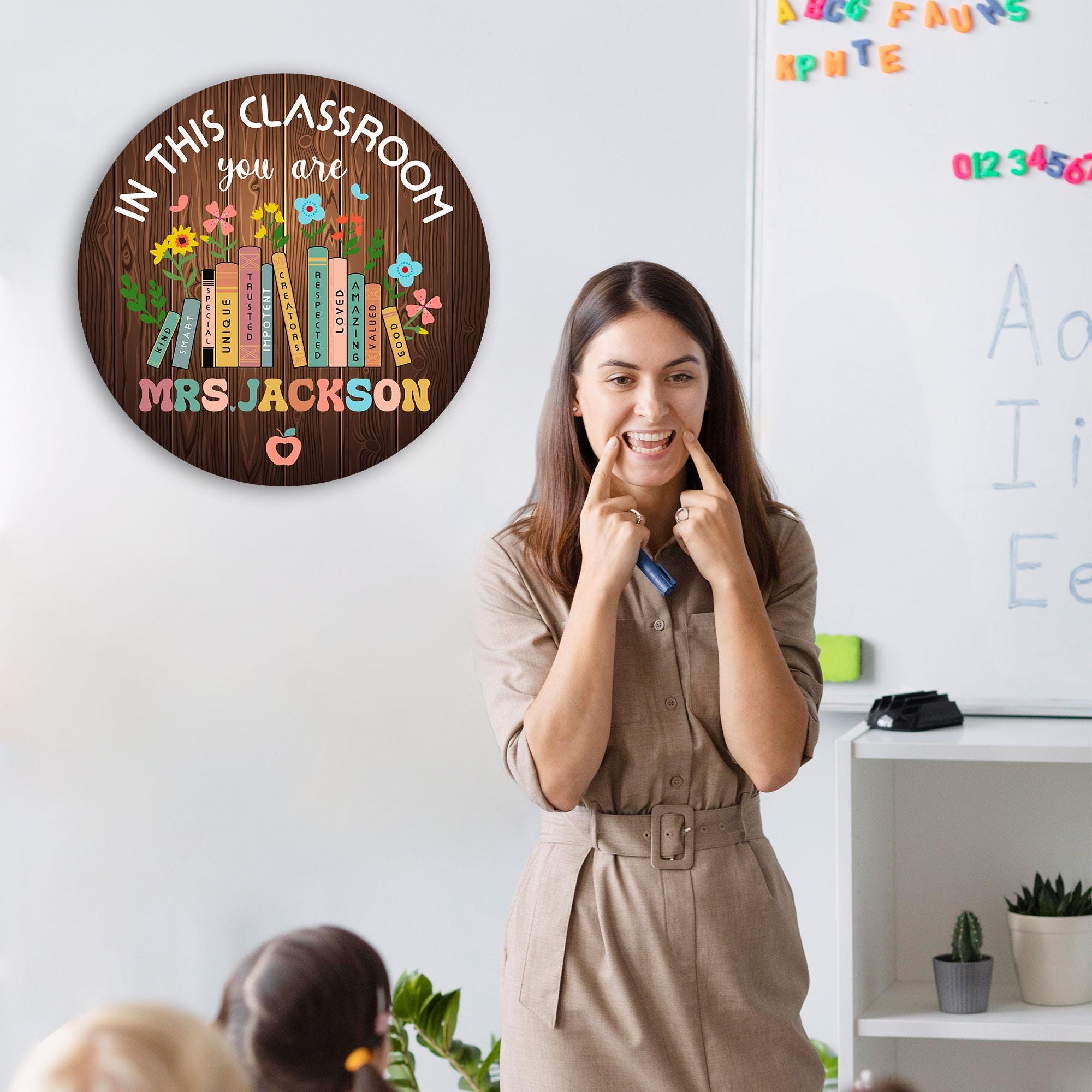 Personalized Teacher Classroom Door Hanger, Custom Name Wood Sign - Etsy