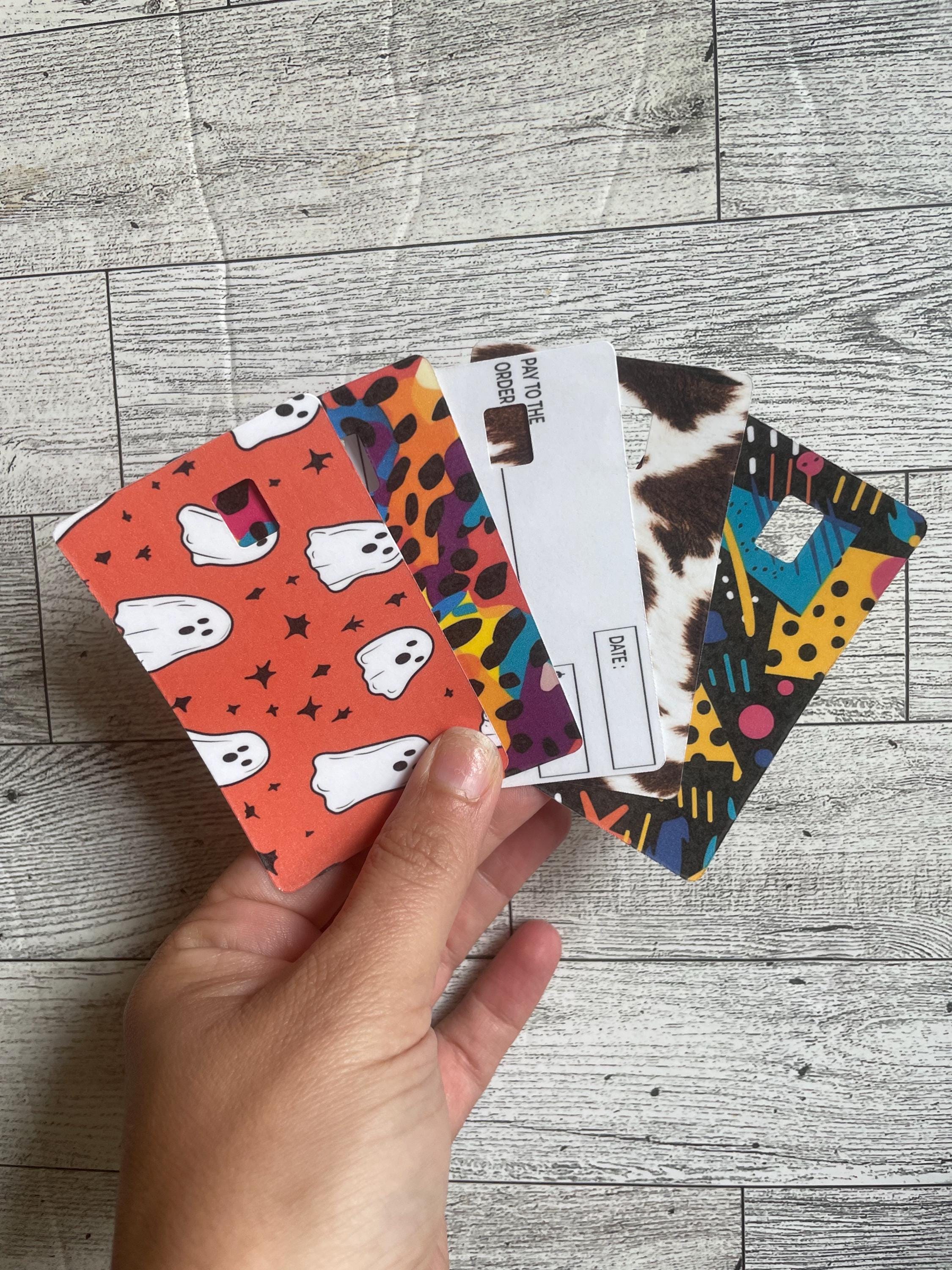 cute debit card stickers - ghost - cow print - retro colorful