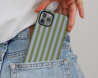 Olive Green Blue Striped Phone Case Stripes Martini Coastal iPhone 17 16 18 14 13 Air Pro Max Plus Samsung Galaxy S26 Ultra Google Pixel 10