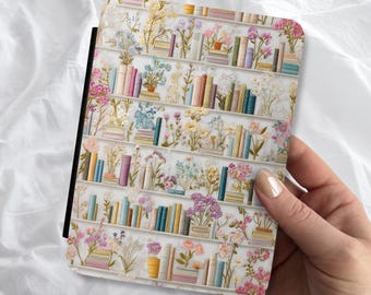 Faux Embroidery Boho Floral Book Shelf Kindle Case with Handle Strap Kindle Paperwhite Colorsoft Signature Edition 11th 12th Generation
